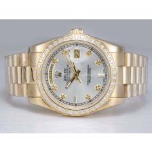 Rolex Day-Date Automatico Full Gold Diamante Marcatura E Lunetta Con Quadrante Argento