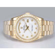 Rolex Day-Date In Oro Automatico Completo Con Diamond Bezel E Marcatura - Quadrante Bianco