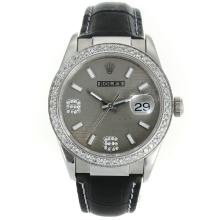 Rolex Datejust Swiss ETA 2836 Movimento Diamond Bezel Con Grigio Watermark Strap Dial-Leather