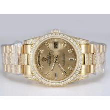 Rolex Day-Date In Oro Automatico Completo Con Diamond Bezel-Golden Dial