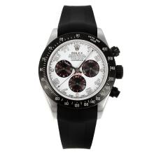 Rolex Daytona Cronografo Asia Valjoux 7750 Movimento PVD Lunetta Con White Strap Dial-Gomma