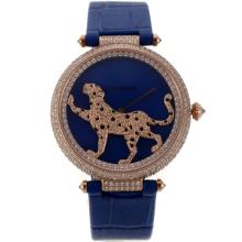 Cartier Panthère De Cartier In Oro Rosa Della Cassa Del Diamante Completa Lunetta Con Blue MOP Dial-Cinturino In Pelle