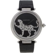 Cartier Panthère De Cartier Completa Diamond Bezel Con Black MOP Dial-Cinturino In Pelle