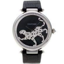Cartier Panthère De Cartier Diamond Bezel Con Black MOP Dial-Cinturino In Pelle
