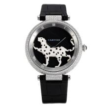 Cartier Panthère De Cartier Diamond Bezel Con Black Dial-Cinturino In Pelle