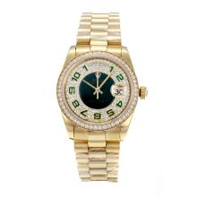 Rolex Day-Date Movimento Svizzero Eta 2836 Oro Pieno Diamante Lunetta Con Green Dial E Il Numero Di Marcatori