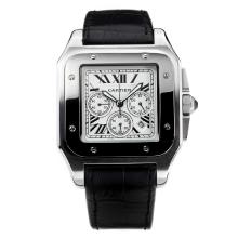 Cartier Santos 100 Chronograph Lavorare Con White Strap Dial-Leather