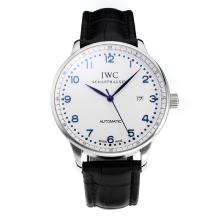 IWC Portofino Automatic Con Quadrante Bianco-Leather Strap-Blue Marker