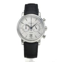 Patek Philippe Chronograph Working Classic Rose Con White Strap Dial-Leather