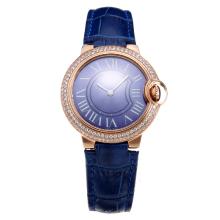 Cartier Ballon Bleu De Cartier In Oro Rosa Della Cassa Del Diamante Lunetta Con Quadrante Blu E Strap-Sapphire Glass
