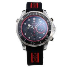 Omega Seamaster Working Chronograph Ceramic Bezel with Black Dial-Rubber Strap