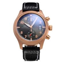 IWC Pilot Top Gun Rose Gold Case Working Chronograph with Black Dial-Leather Strap