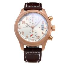 IWC Pilot Top Gun Rose Gold Case Working Chronograph with White Dial-Leather Strap