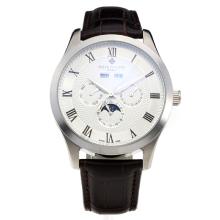 Patek Philippe Perpetual Calendar Automatic Roman Markers with White Dial-Leather Strap