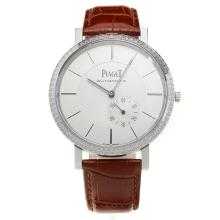 Piaget Altiplano Automatic Diamond Bezel with White Dial-Leather Strap