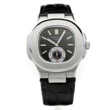 Patek Philippe Nautilus Automatic with Black Dial-Leather Strap-1