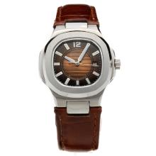 Patek Philippe Nautilus Brown Dial with Leather Strap-Lady Size