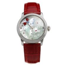 Blancpain Diamond Bezel with MOP Dial-Red Leather Strap
