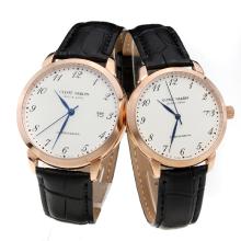 Ulysse Nardin Rose Gold Case Number Markers with White Dial-Black Leather Strap