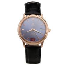 Omega De Ville Automatic Rose Gold Case with Blue Dial-Leather Strap-4