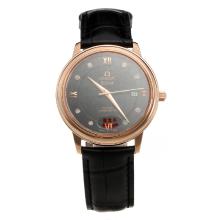 Omega De Ville Automatic Rose Gold Case with Black Dial-Leather Strap-5