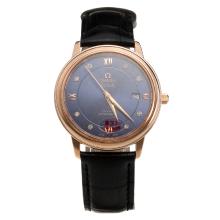 Omega De Ville Automatic Rose Gold Case with Blue Dial-Leather Strap-3