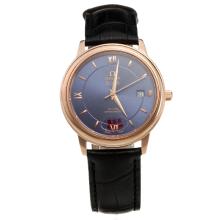 Omega De Ville Automatic Rose Gold Case with Blue Dial-Leather Strap-2