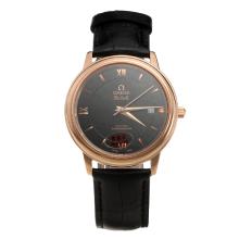 Omega De Ville Automatic Rose Gold Case with Black Dial-Leather Strap-4