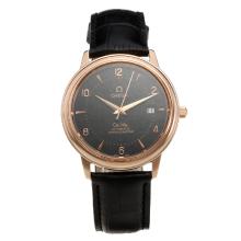 Omega De Ville Automatic Rose Gold Case with Black Dial-Leather Strap-3