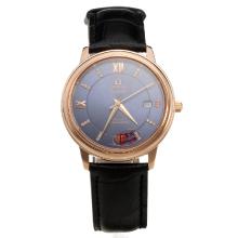 Omega De Ville Automatic Rose Gold Case with Blue Dial-Leather Strap-1