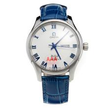 Omega De Ville Automatic with White Dial-Leather Strap-3