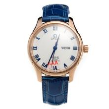 Omega De Ville Automatic Rose Gold Case with White Dial-Leather Strap-3