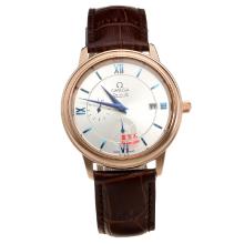 Omega De Ville Rose Gold Case with White Dial-Leather Strap-2