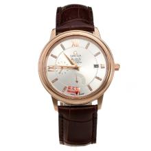 Omega De Ville Rose Gold Case with White Dial-Leather Strap-1