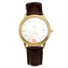 Omega De Ville Gold Case with White Dial-Leather Strap