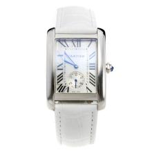 Cartier Tank with White Dial-White Leather Strap