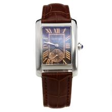 Cartier Tank with Brown Dial-Brown Leather Strap