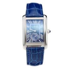 Cartier Tank with Blue Dial-Blue Leather Strap