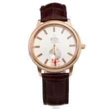 Omega De Ville Automatic Rose Gold Case with White Dial-Leather Strap-1