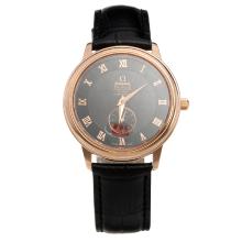 Omega De Ville Automatic Rose Gold Case with Black Dial-Leather Strap-2