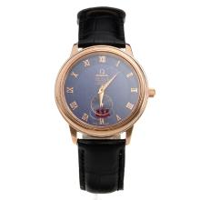 Omega De Ville Automatic Rose Gold Case with Blue Dial-Leather Strap