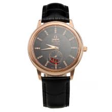 Omega De Ville Automatic Rose Gold Case with Black Dial-Leather Strap-1