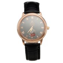 Omega De Ville Automatic Rose Gold Case with Black Dial-Leather Strap