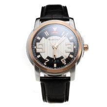 Blancpain MIYOTA 9015 Automatic Movement Two Tone Case with White/Black Dial-Leather Strap