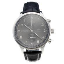 IWC Portuguese Asia Valjoux 7750 Movement Number Markings With Gray Dial-Leather Strap 