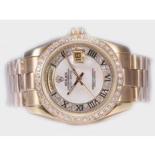 Rolex Day-Date Automatic Completa Diamante Lunetta In Oro Con Quadrante Bianco-romana Marcatura