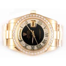 Rolex Day-Date Automatic Completa Diamante Lunetta In Oro Con Quadrante Nero-romana Marcatura
