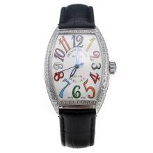 Franck Muller Casablanca Automatic Diamond Bezel with White Dial-Colourful Number Makings