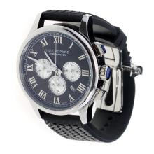 Chopard LUC Working Chronograph Roman Markings with Black Dial-Black Rubber Strap