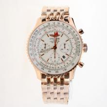 Breitling Navitimer Working GMT Chronograph Asia 7751 Movement Full Rose Gold with White Dial